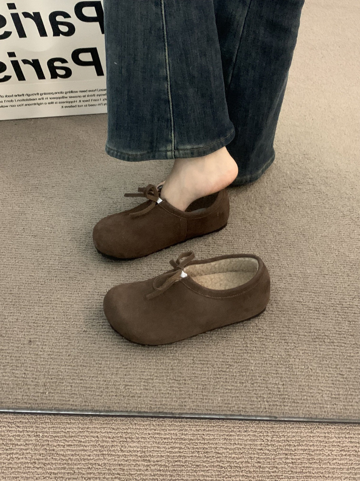 Late Night Breeze Height Increasing Thick Sole Leopard Print Fleece Lined Birkenstock Shoes for Outdoor Wear Autumn Winter Slip-On Ugly Cute Deep Mouth Beanie Cotton Shoes