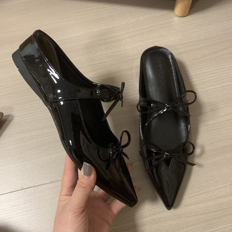 Flat Rubber PU Closed-Toe Low Heel Slippers(1-3cm)