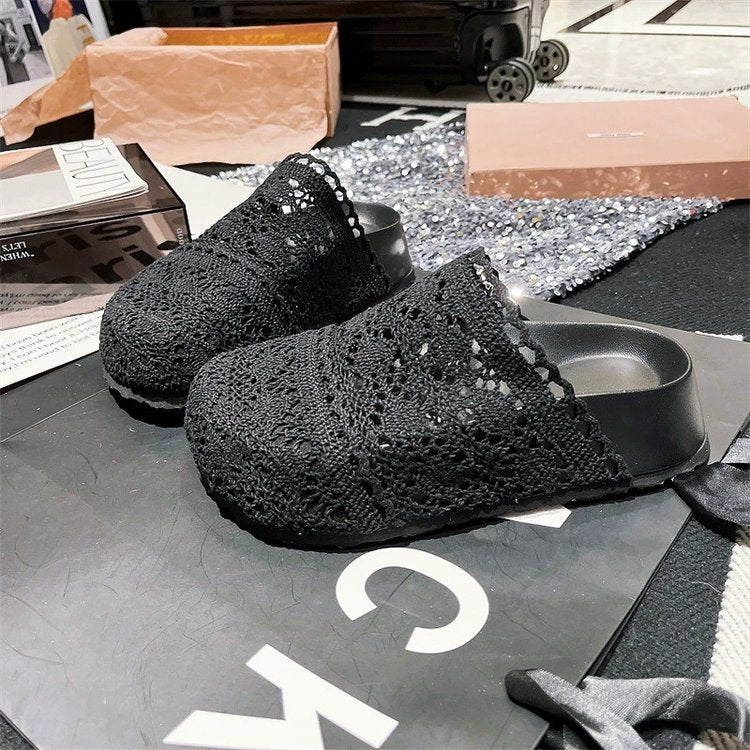 Rubber Mesh Slippers Closed-Toe Platform Sole High Heels(6-8cm)