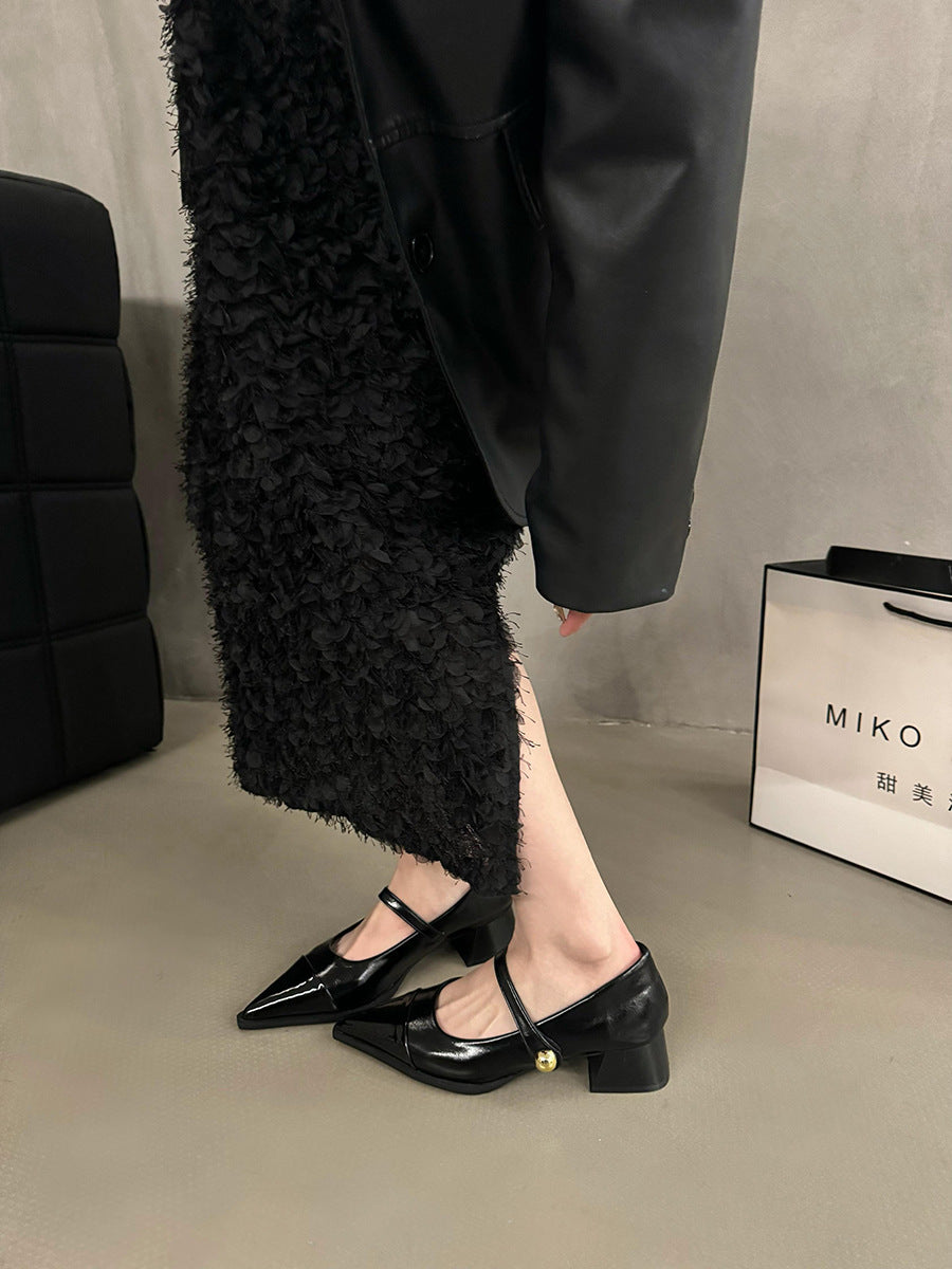 Chunky Heel Retro Style Mary Jane Shoes High Heels Women's Shoes Black Shoes Autumn Winter Korean Version High-End Single Shoes Small Leather Shoes