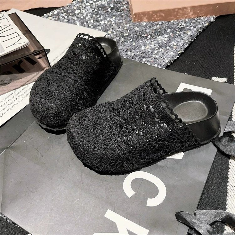 Rubber Mesh Slippers Closed-Toe Platform Sole High Heels(6-8cm)