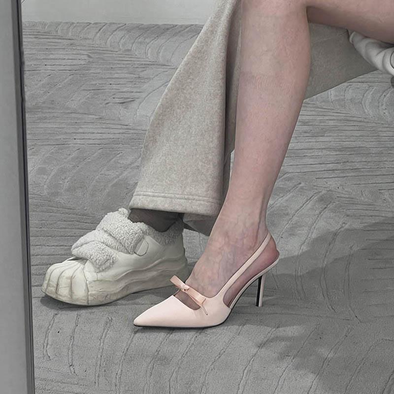 2025New French Style Pointed Toe Bow High Heels Women's Stiletto Sandals Elegant Versatile Shallow Mouth Shoes