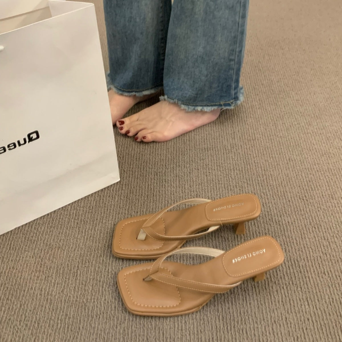 French-style Flip-flops Toe-post Sandals Fairy Shoes for Summer Outdoor Wear2024New simple thong high-heeled sandals