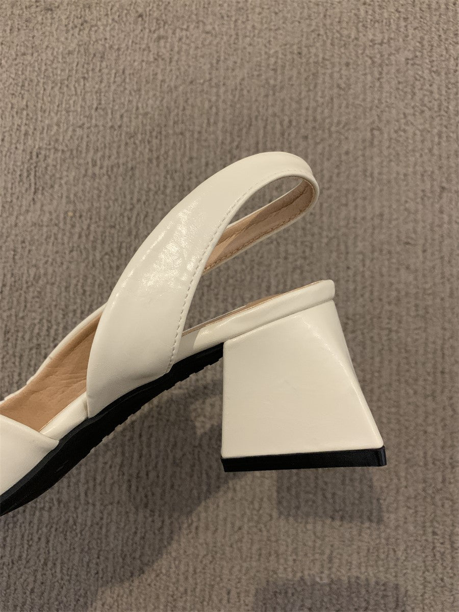 2024Spring Summer New High Heel Closed Toe Backless Sandals Women's Shoes Chunky Heel Shallow Mouth French Gentle Style Single Shoes Women's Shoes