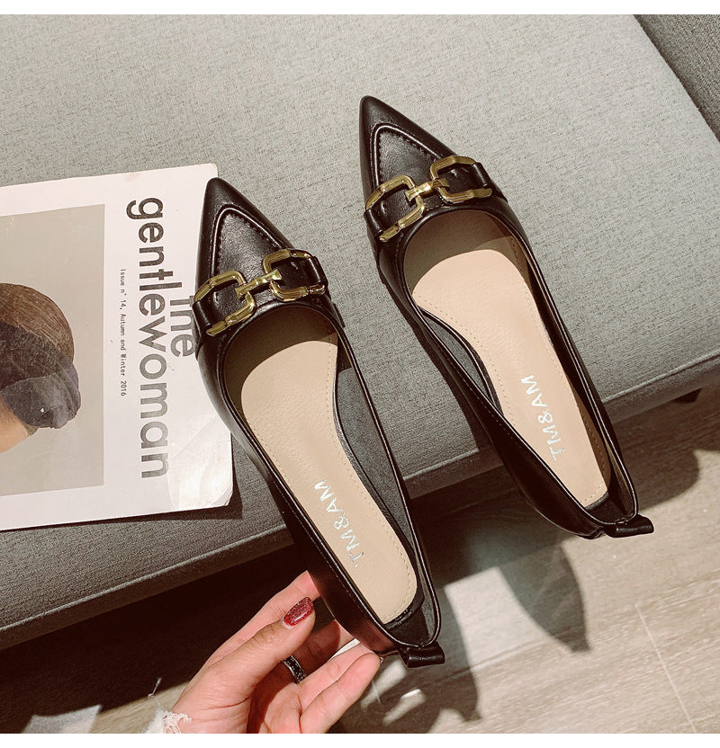 Women's Thick Heel Mid Heel Single Shoes2023Spring New Fashionable Elegant Matching Dress Shoes with Shallow Mouth Pointed Toe Low Heel Evening Shoes