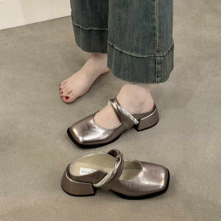 Middle Heel(3-5cm)Slippers PU Closed Toe Chunky Heel Rubber