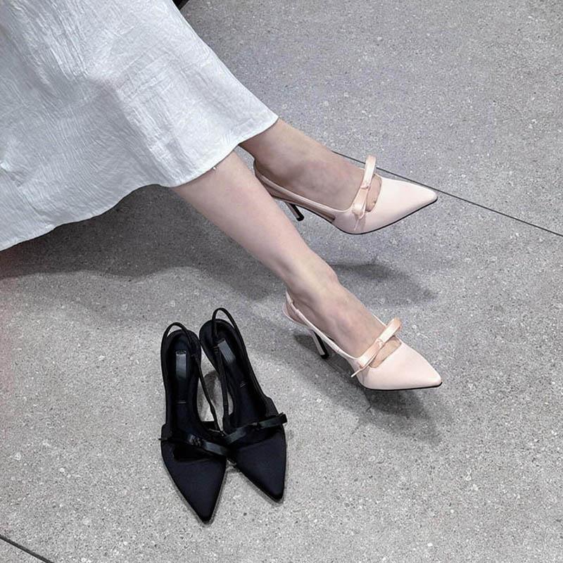 2025New French Style Pointed Toe Bow High Heels Women's Stiletto Sandals Elegant Versatile Shallow Mouth Shoes