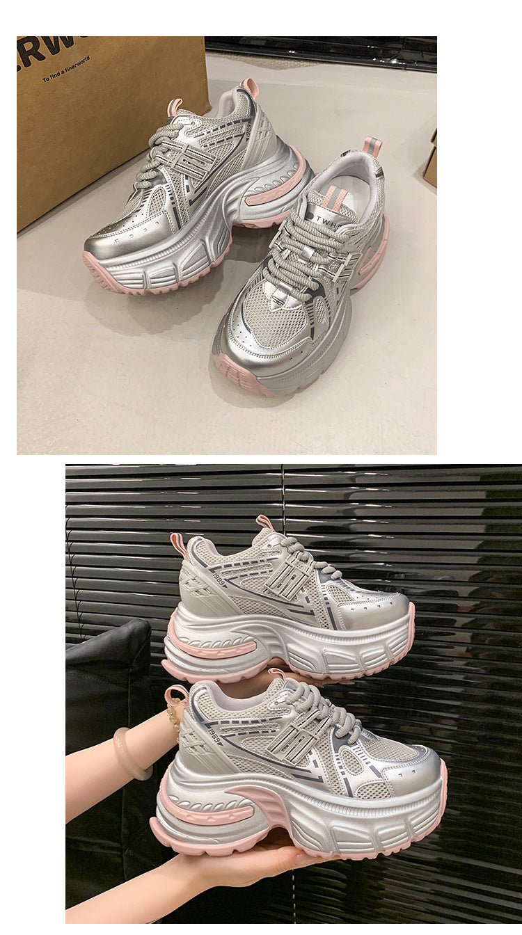 2025Spring New Style Thick-Soled Platform Dad Shoes for Women, Slimming Sneakers, Casual Sports Shoes for Petite Women, Height Increasing