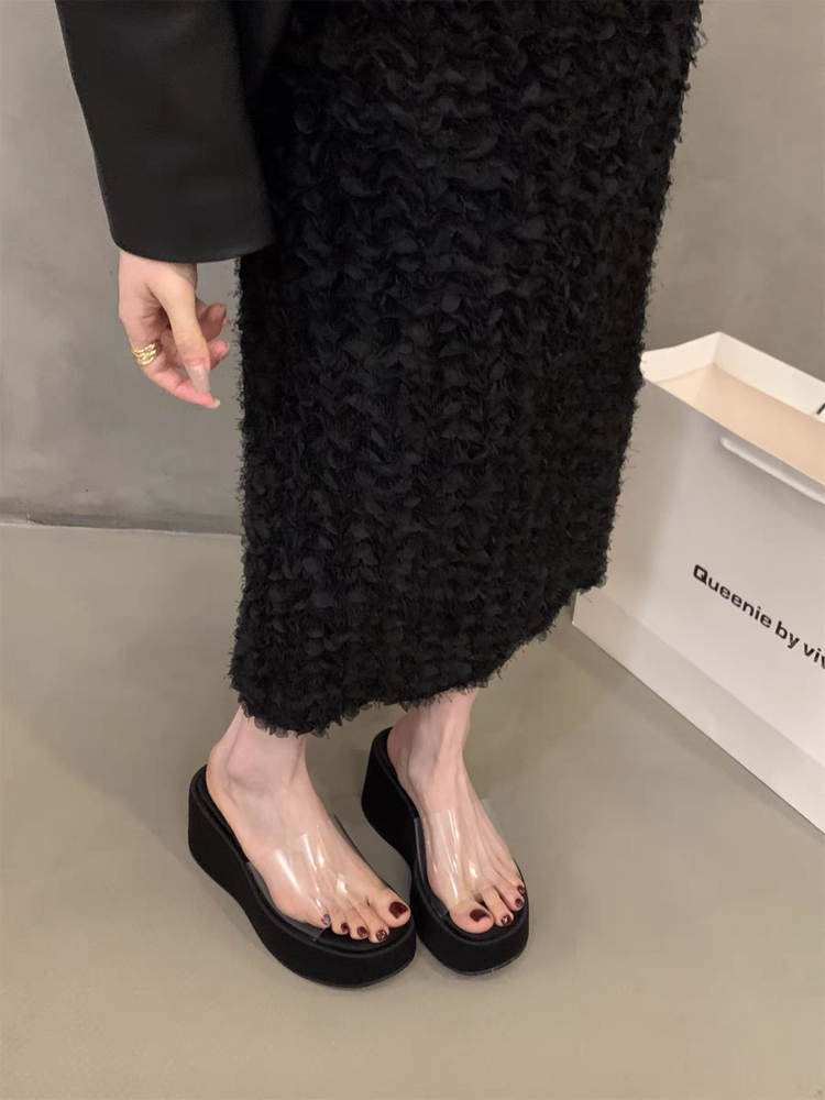 Rubber Wedge Slippers PU High Heel(6-8cm)