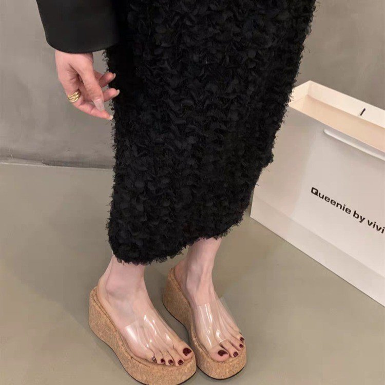 Rubber Wedge Slippers PU High Heel(6-8cm)