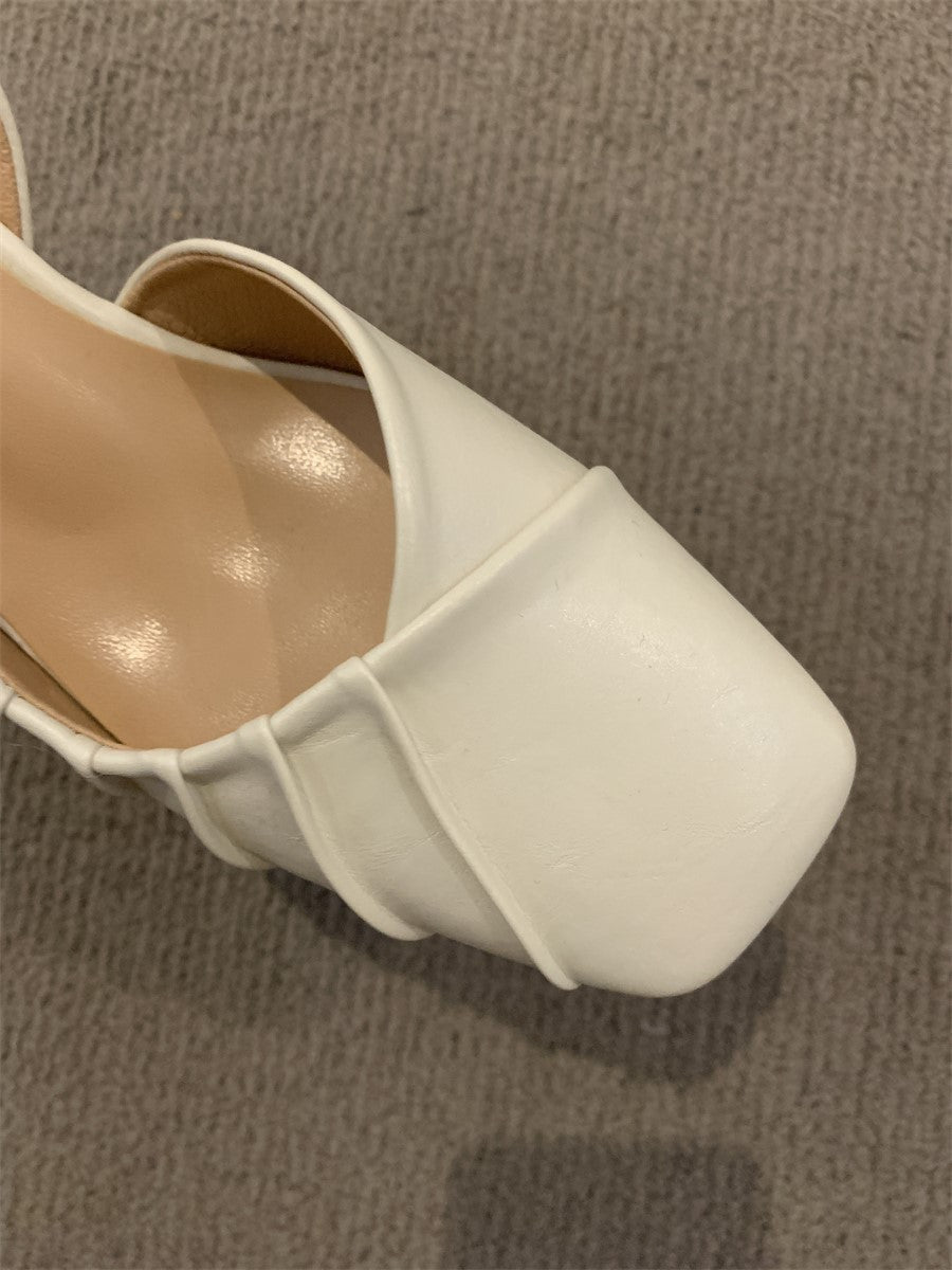 2024Spring Summer New High Heel Closed Toe Backless Sandals Women's Shoes Chunky Heel Shallow Mouth French Gentle Style Single Shoes Women's Shoes