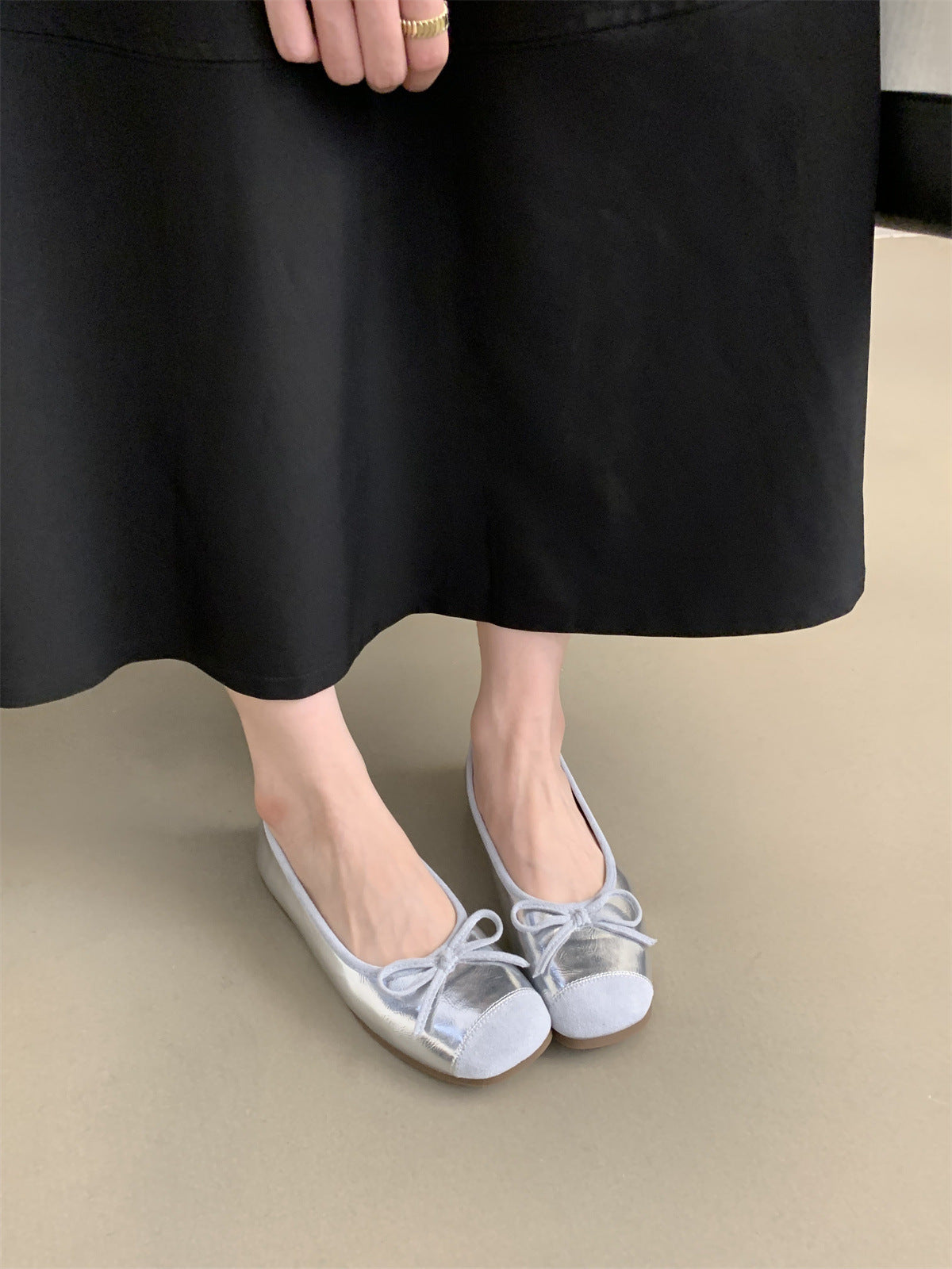Round Toe Shallow Mouth Single Shoes for Women, Spring and Autumn New Soft Leather Ballet Fairy Style Gentle Slip-On Soft Flat Loafers