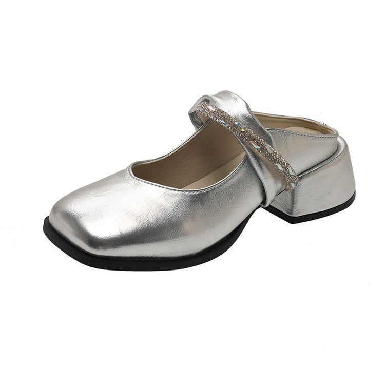 Middle Heel(3-5cm)Slippers PU Closed Toe Chunky Heel Rubber