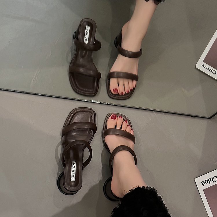 Chunky High Heels(6-8cm)Rubber Slippers PU
