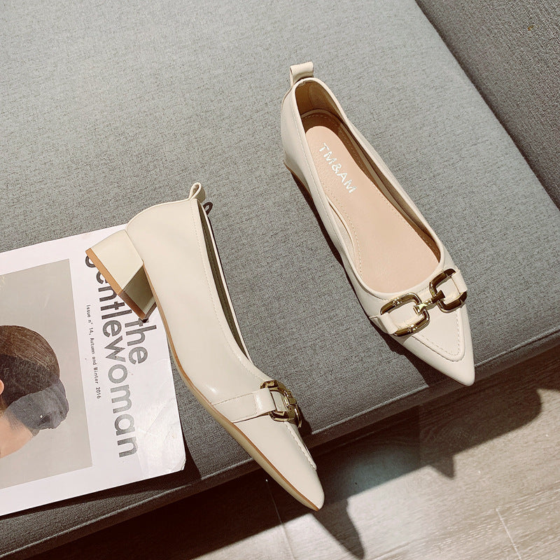 Women's Thick Heel Mid Heel Single Shoes2023Spring New Fashionable Elegant Matching Dress Shoes with Shallow Mouth Pointed Toe Low Heel Evening Shoes