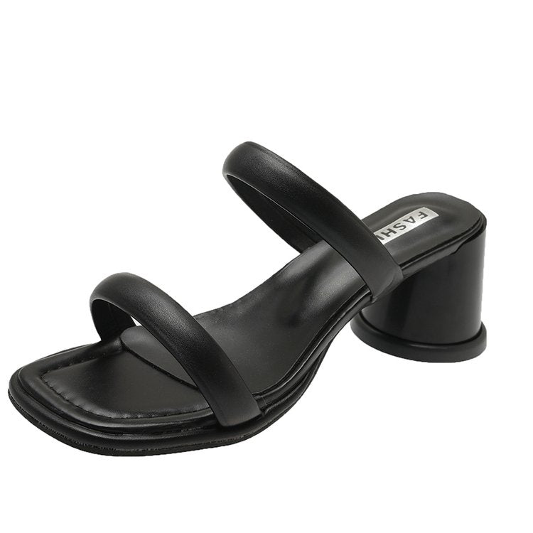 Chunky High Heels(6-8cm)Rubber Slippers PU