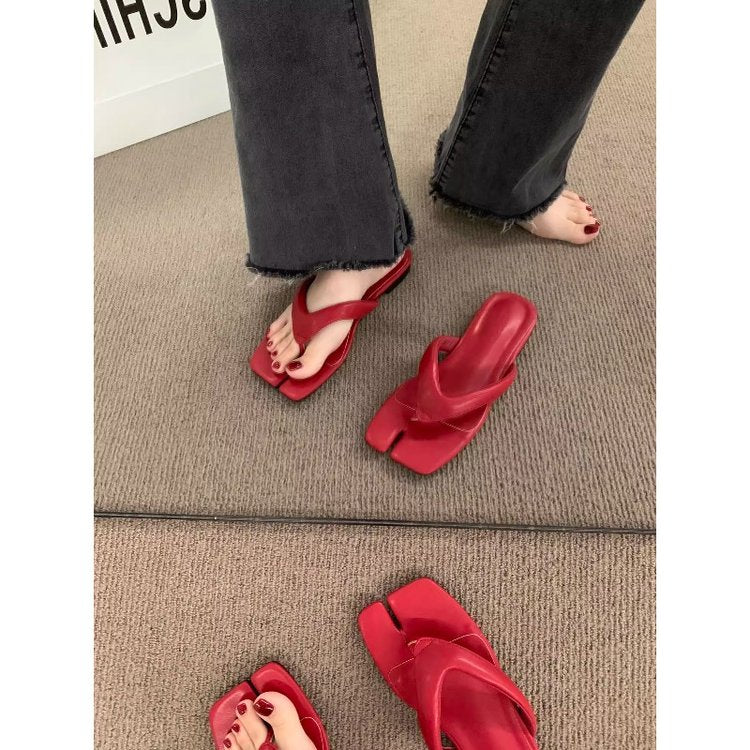 Rubber Square Low Heel(Less3cm)PU Slippers