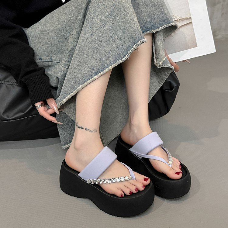PU Platform High Heels(6-8cm)Rubber Slippers