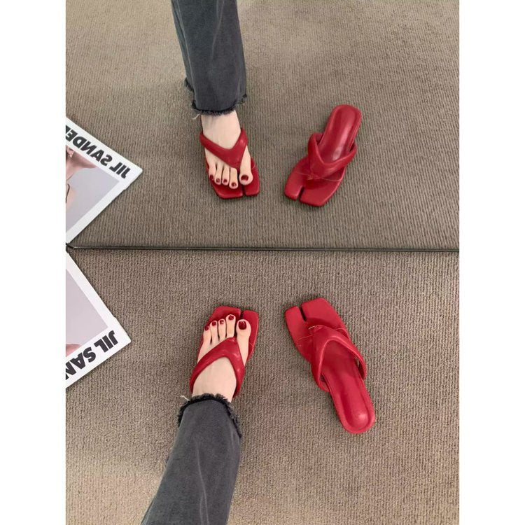Rubber Square Low Heel(Less3cm)PU Slippers