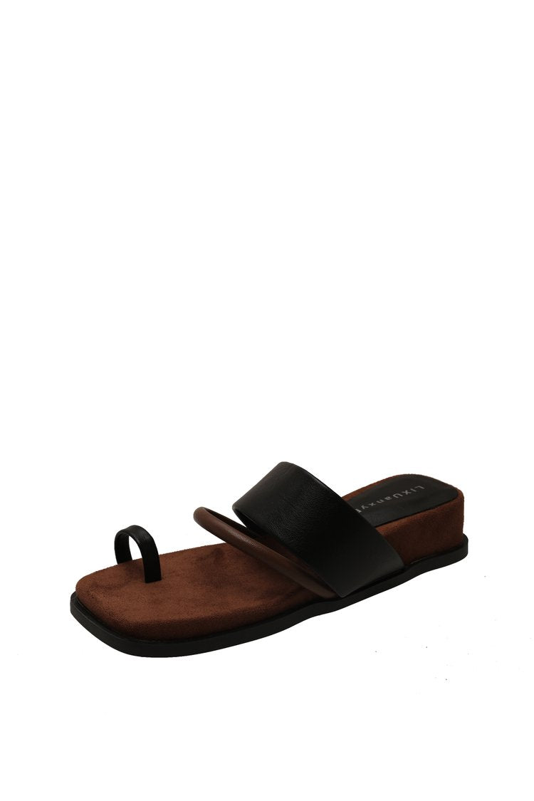 Rubber PU Medium Heel Flat Toe Slippers