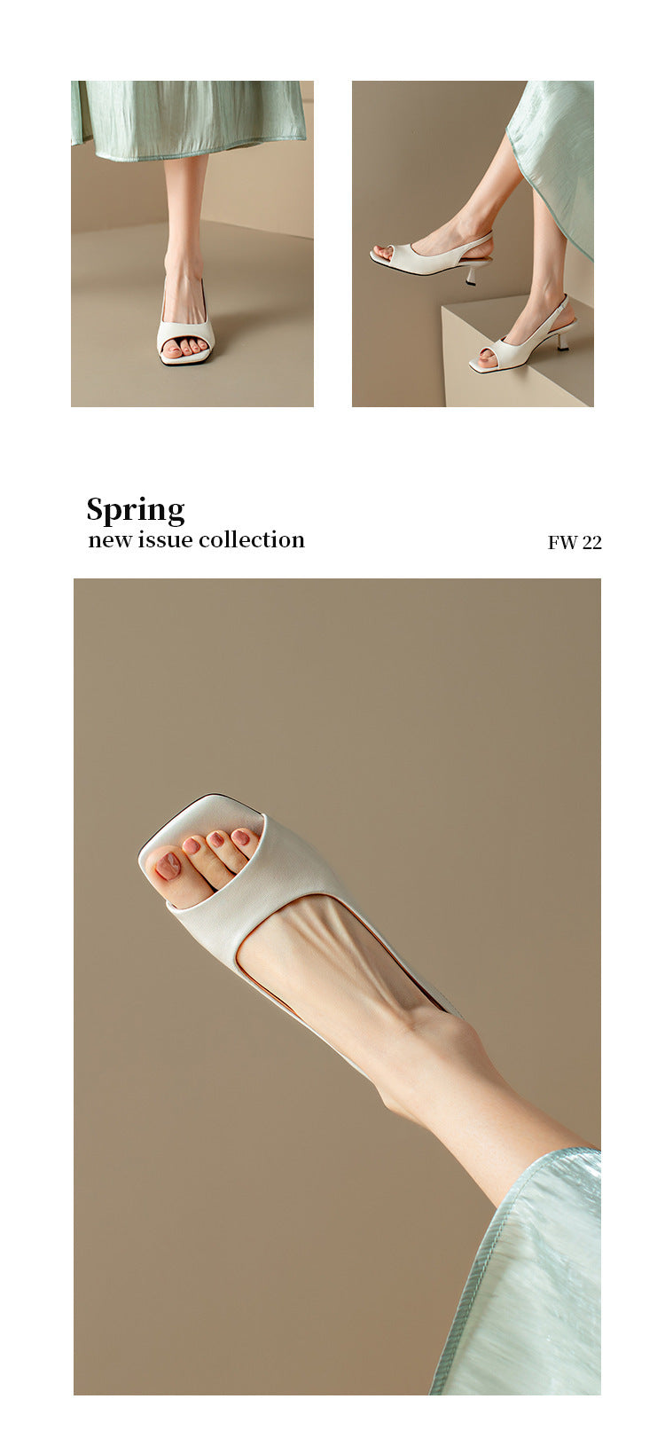 French Style Simple Open Back Peep Toe High Heels Elegant Slim Mid Heel Stiletto Sandals for Women Summer2024New