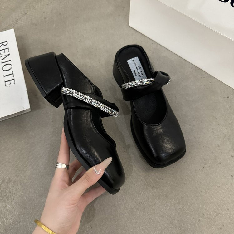 Middle Heel(3-5cm)Slippers PU Closed Toe Chunky Heel Rubber