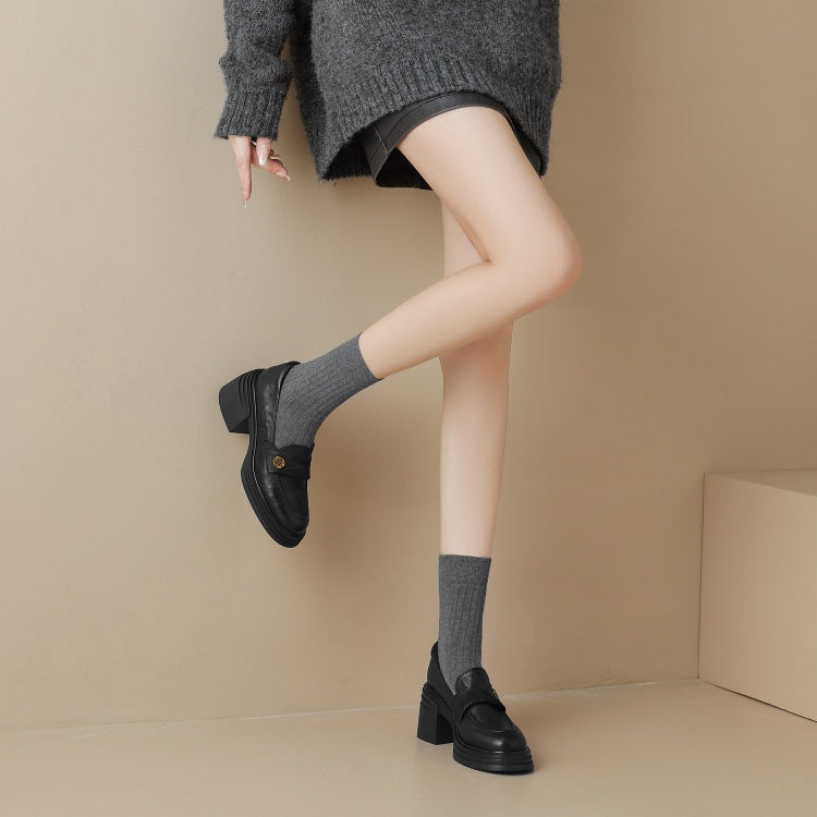 Soft and fluffy!2024Handmade Camellia Thick Sole Chunky High Heel Loafers