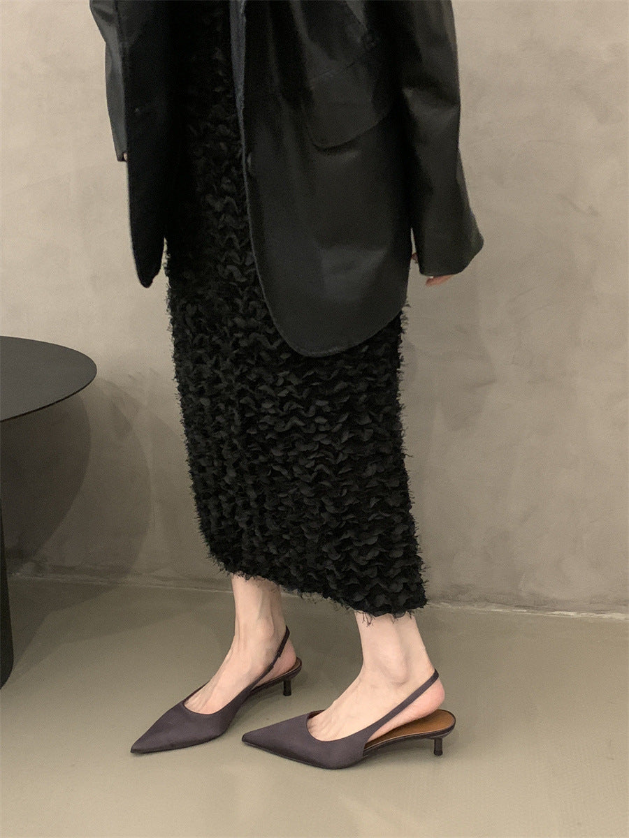 Niche high-end closed-toe sandals for women2024New Spring and Autumn Style Thin Heel Comfortable Pointed Toe Backless Single Shoes