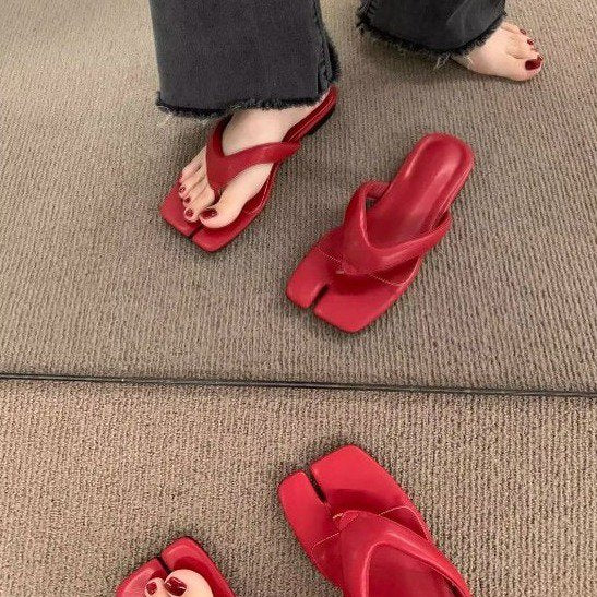 Rubber Square Low Heel(Less3cm)PU Slippers