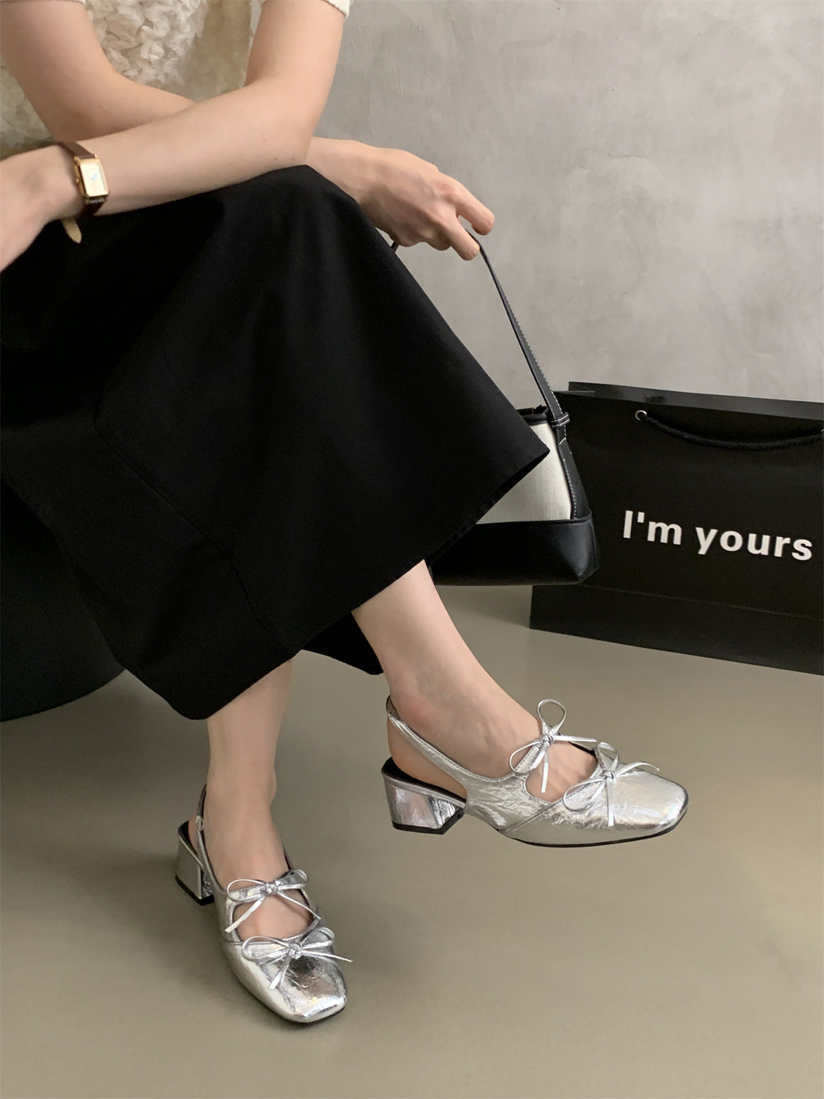 Closed-Toe Sandals for Women Summer New French Style Beautiful Fairy Style Evening Chunky Heel silver Single Shoes Elegant High Heels