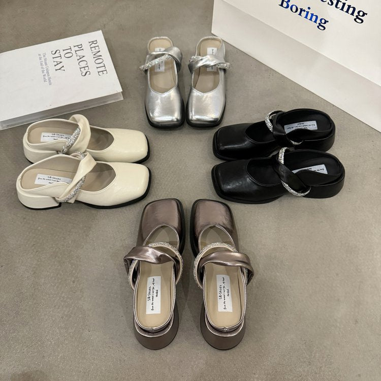 Middle Heel(3-5cm)Slippers PU Closed Toe Chunky Heel Rubber