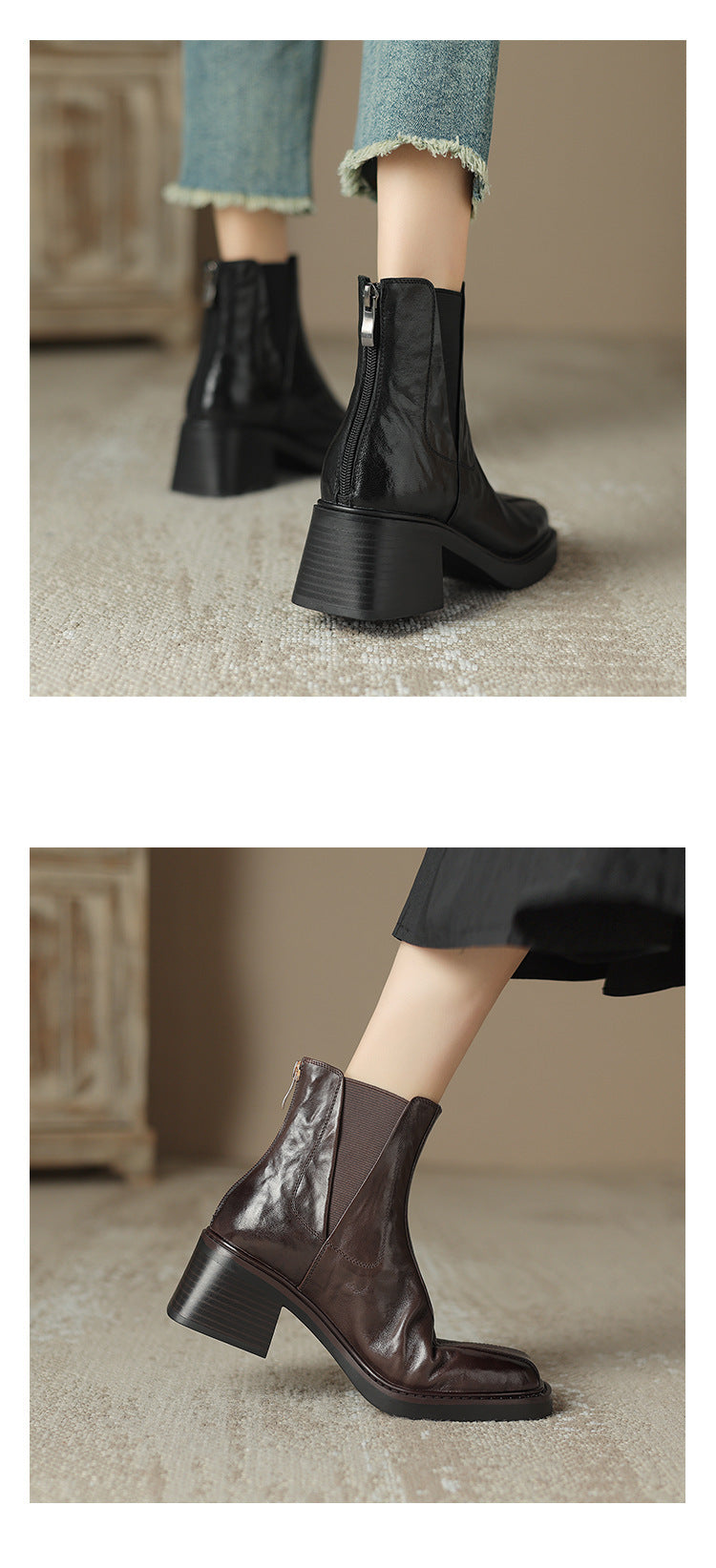 2024New Autumn and Winter Short Boots for Women, Chunky Heel Short Boots, High Heel Martin Boots, British Style for Women