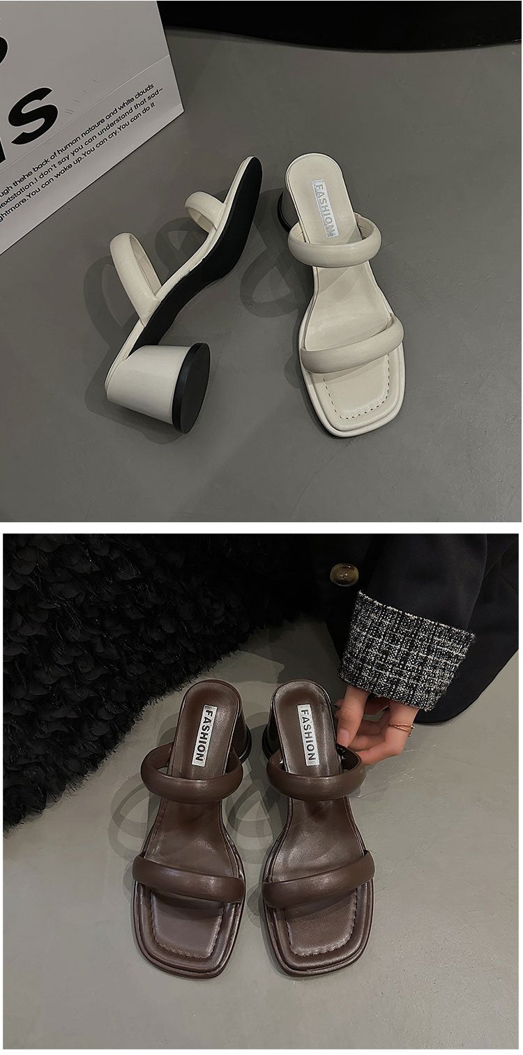 Chunky High Heels(6-8cm)Rubber Slippers PU