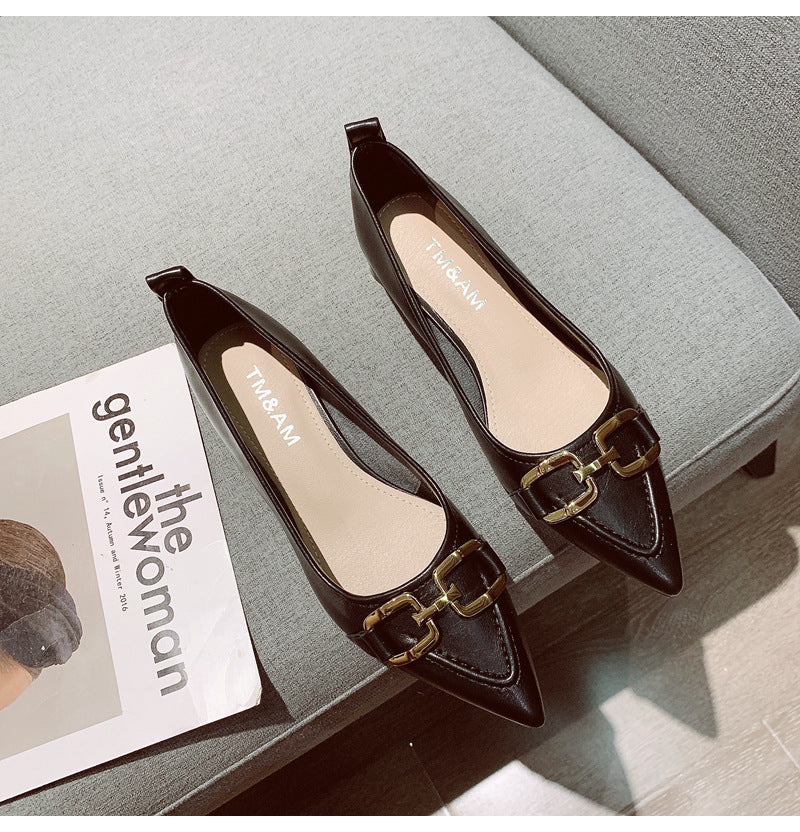 Women's Thick Heel Mid Heel Single Shoes2023Spring New Fashionable Elegant Matching Dress Shoes with Shallow Mouth Pointed Toe Low Heel Evening Shoes