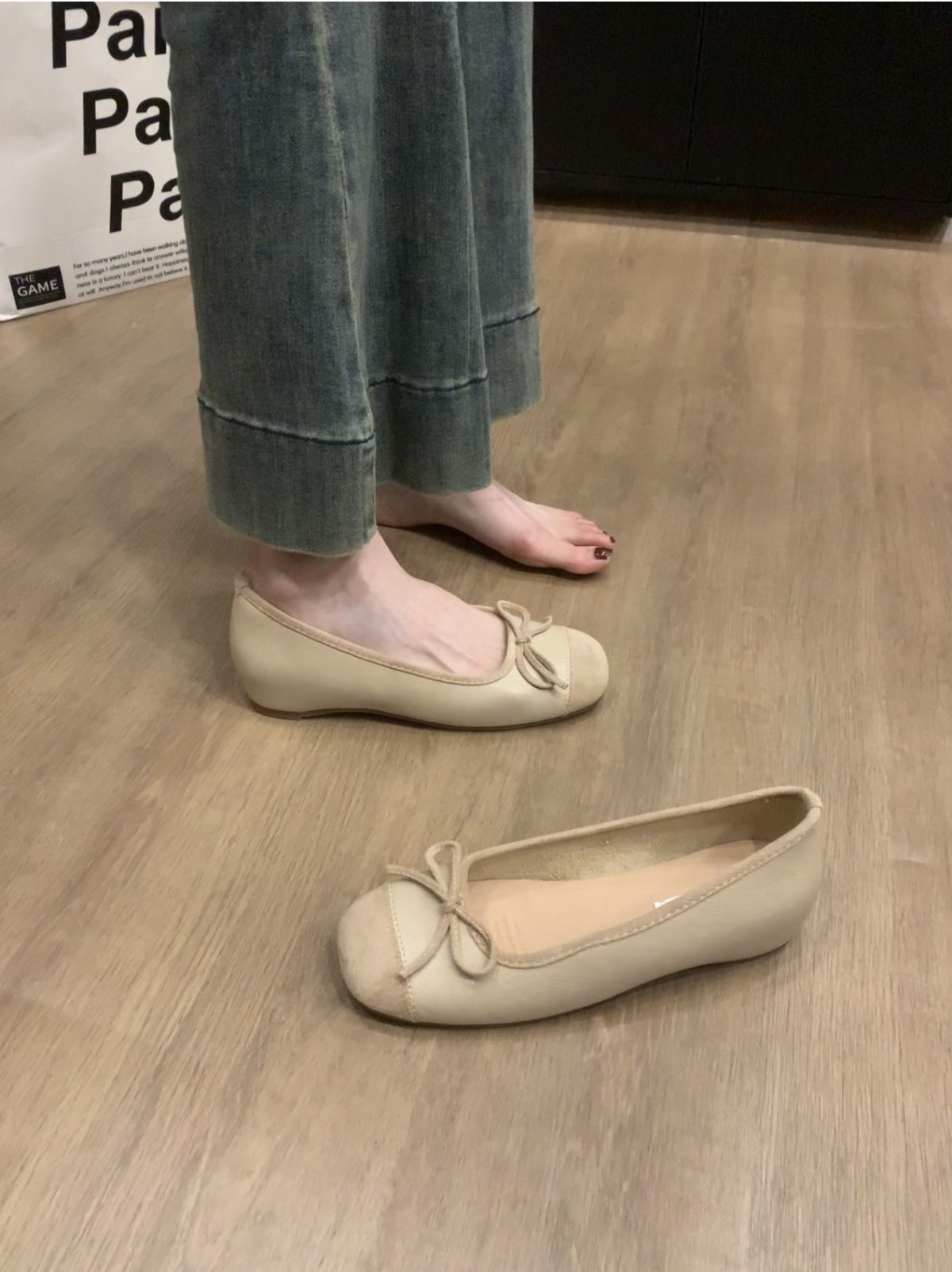 Women's French Style Shoes with Hidden Wedge2025Spring and Autumn New Suede Bowknot Slip-On Light Mouth Apricot Evening Shoes