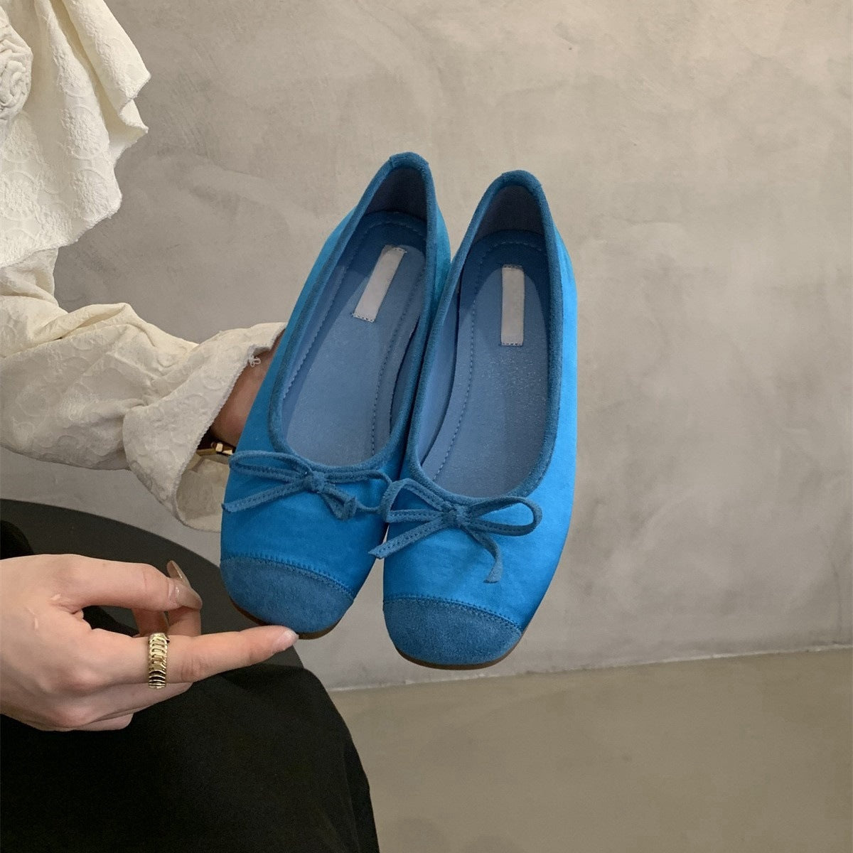 Round Toe Shallow Mouth Single Shoes for Women, Spring and Autumn New Soft Leather Ballet Fairy Style Gentle Slip-On Soft Flat Loafers