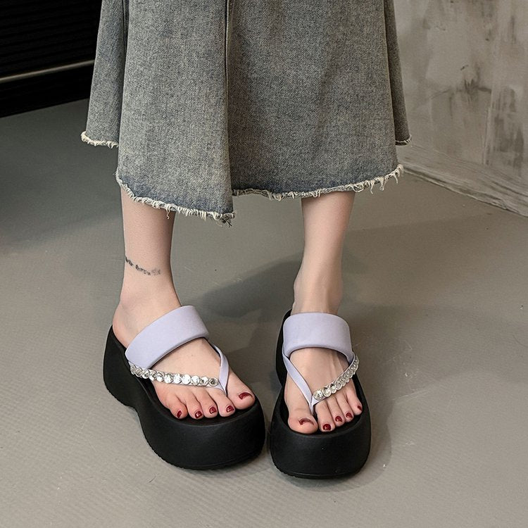 PU Platform High Heels(6-8cm)Rubber Slippers