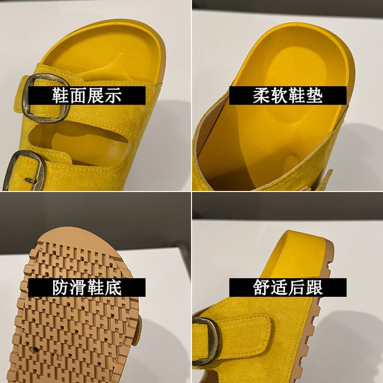 Solid Color Rubber Mid Heel(3-5cm)Platform Sole Suede Slippers