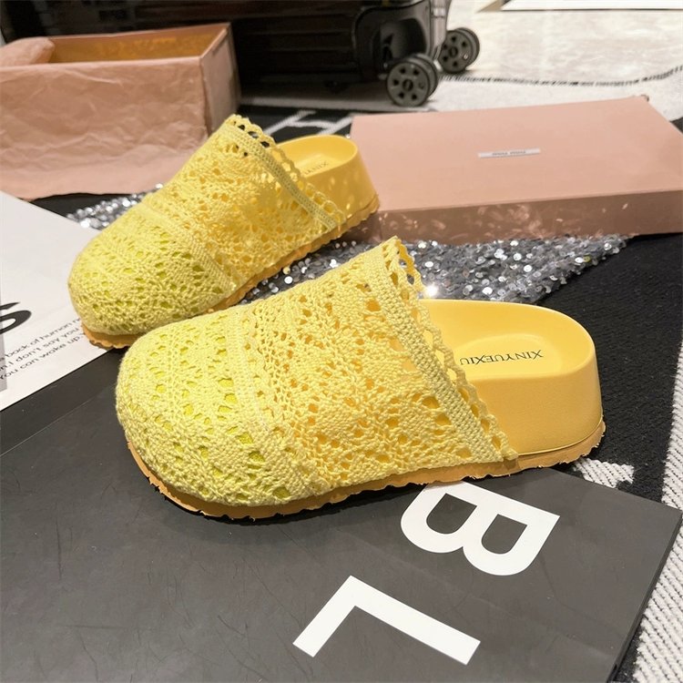 Rubber Mesh Slippers Closed-Toe Platform Sole High Heels(6-8cm)