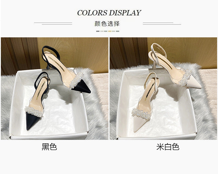 Women's Closed-Toe Sandals for Spring and Summer2023New Year's New French Transparent Pointed Toe Small Heel White High Heels Stiletto Single Shoes