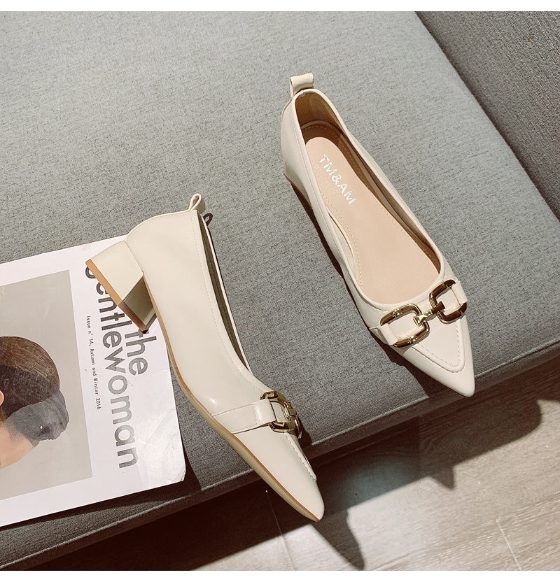 Women's Thick Heel Mid Heel Single Shoes2023Spring New Fashionable Elegant Matching Dress Shoes with Shallow Mouth Pointed Toe Low Heel Evening Shoes