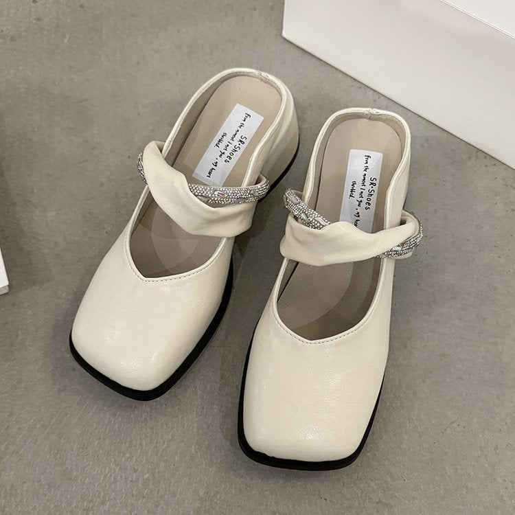 Middle Heel(3-5cm)Slippers PU Closed Toe Chunky Heel Rubber