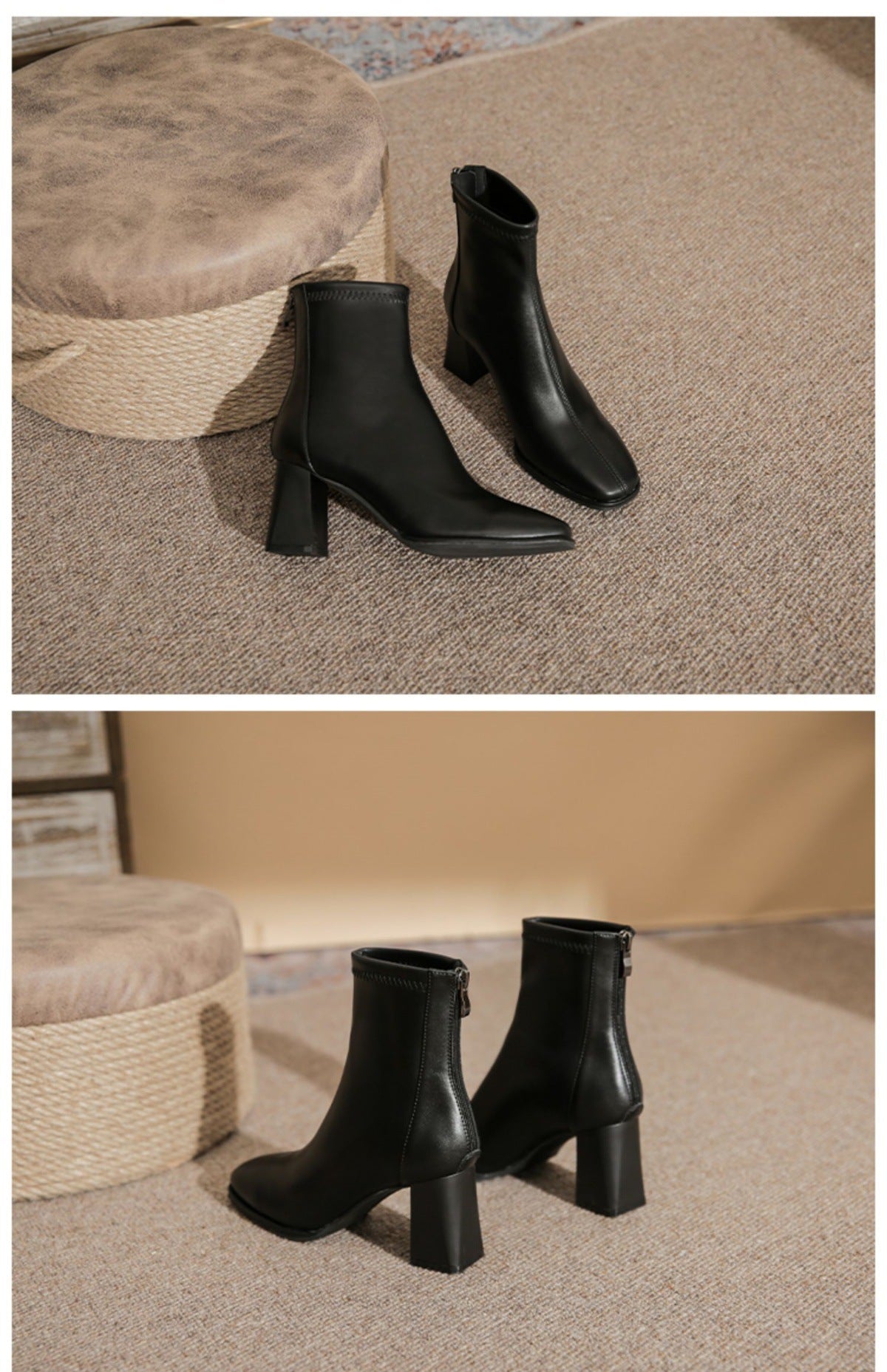 Women's White Martin Boots2024New Spring and Autumn Thick Heel Short Boots British Style Women's Slim Winter Fleece Boots