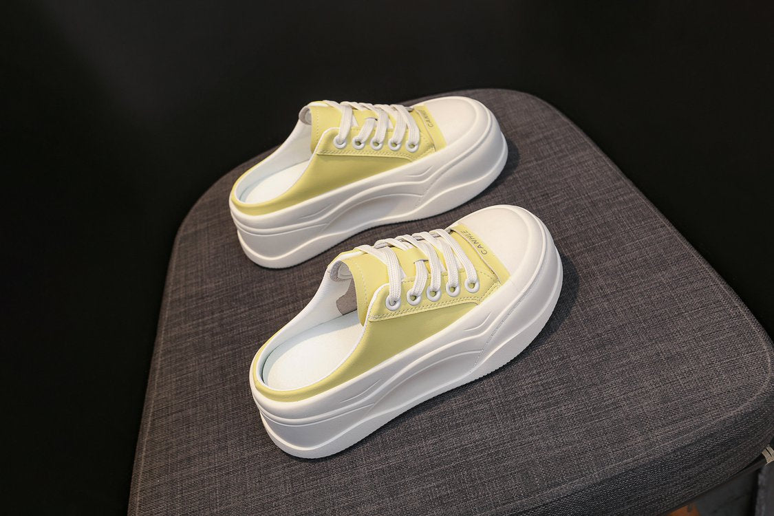Rubber Closed-Toe Mid-Heel Slippers(3-5cm)Muffin Bottom PU