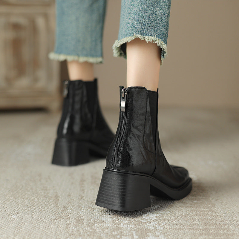 2024New Autumn and Winter Short Boots for Women, Chunky Heel Short Boots, High Heel Martin Boots, British Style for Women