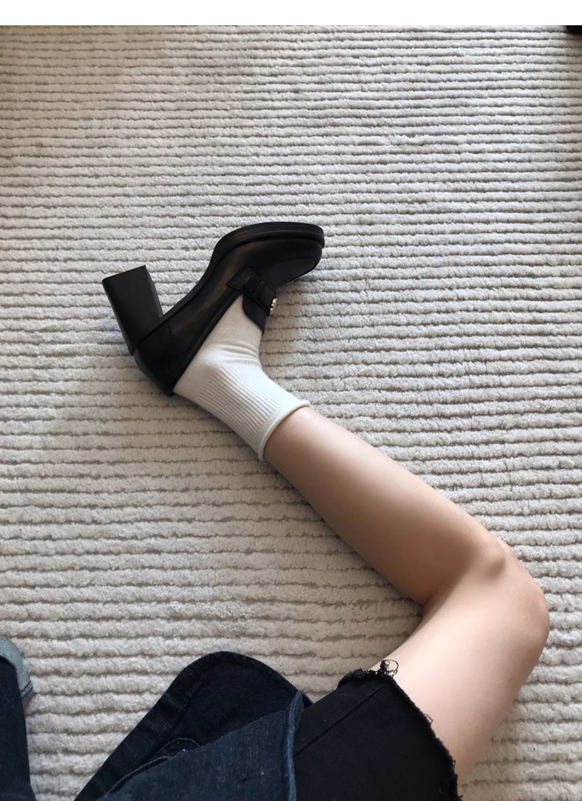 Camellia Loafers for Women2024New French Style Chunky Heel Black High Heel British Style Small Leather Shoes