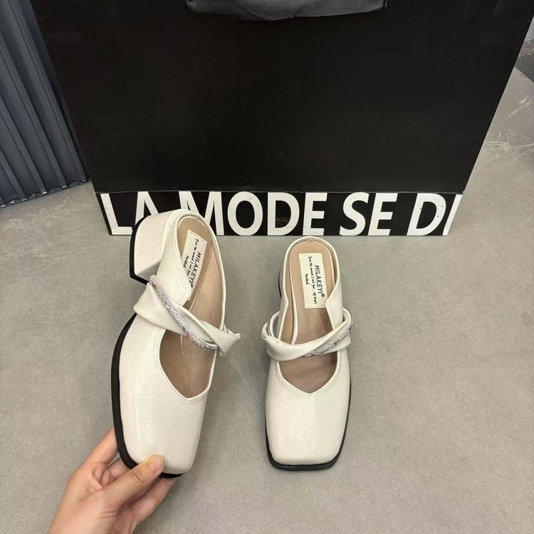 Middle Heel(3-5cm)Rubber Slippers PU Closed-Toe Square Heel