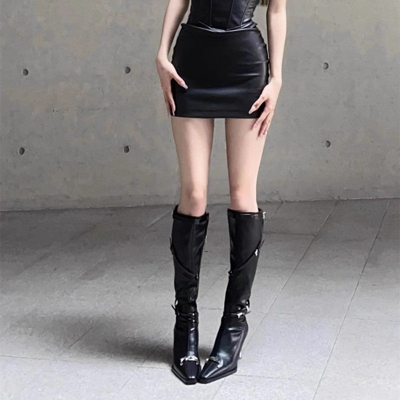 Women's High Heel Long Boots with Unique Shape2023New Year's Belt Functional Style Hot Girl High Heel Pointed Toe Over-the-Knee Boots