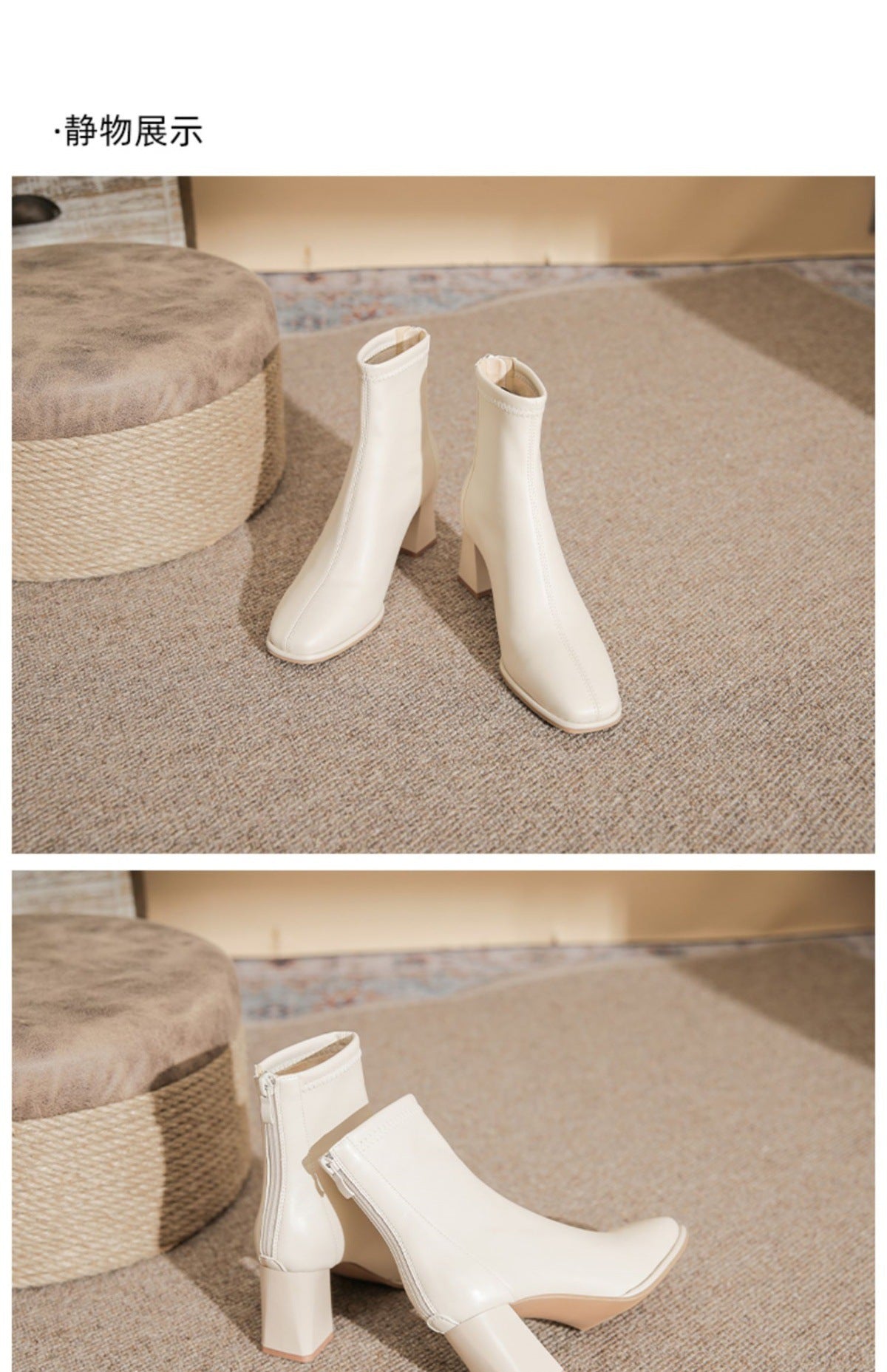 Women's White Martin Boots2024New Spring and Autumn Thick Heel Short Boots British Style Women's Slim Winter Fleece Boots
