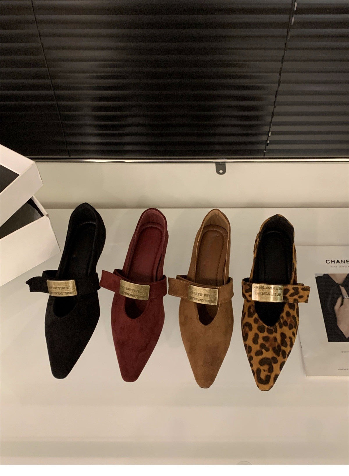 Red Pointed Toe Mary Jane Shoes with Hidden Wedge for Women2024New Spring and Autumn French Leopard Print Small Shoes